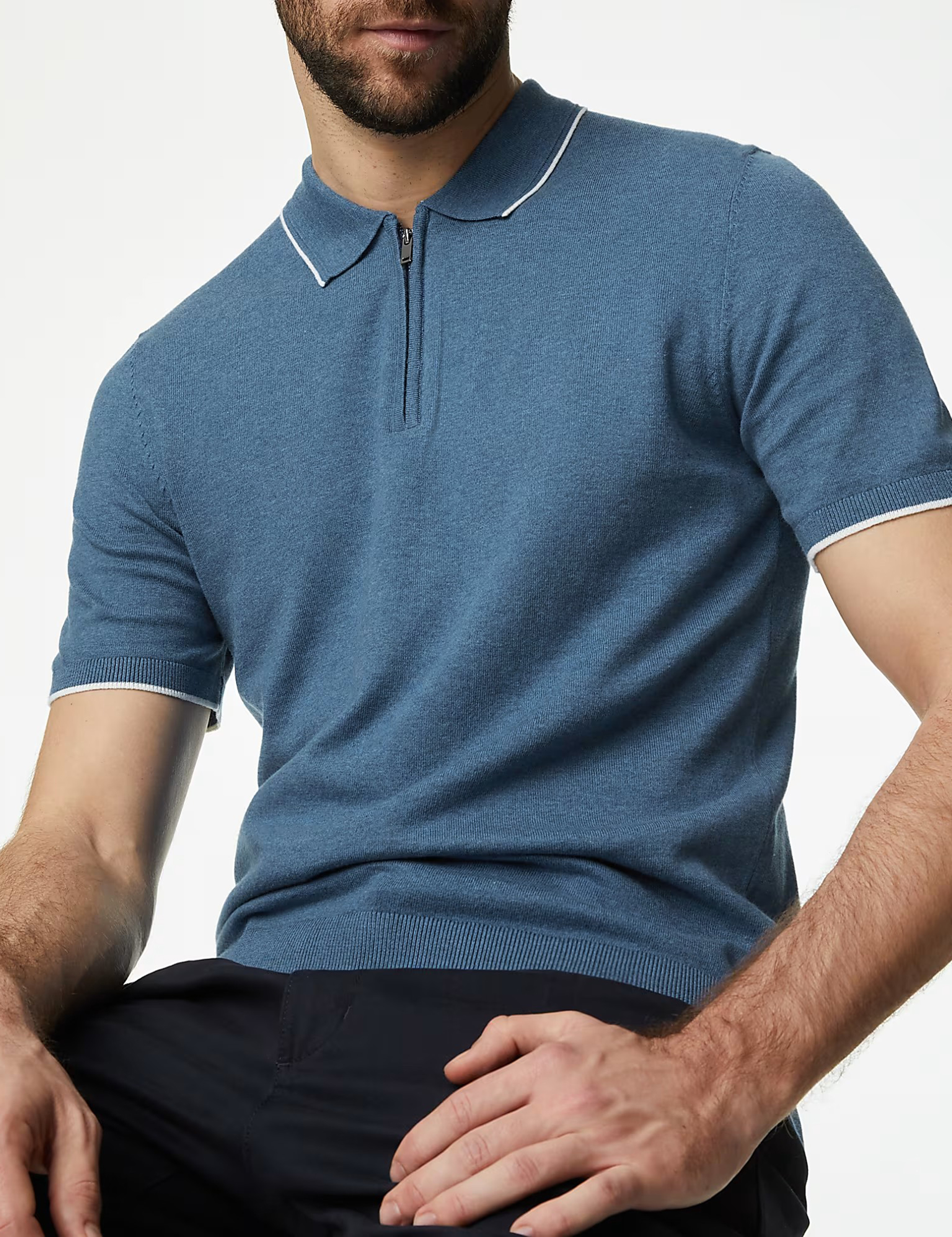 Cotton Rich Tipped Knitted Polo Shirt