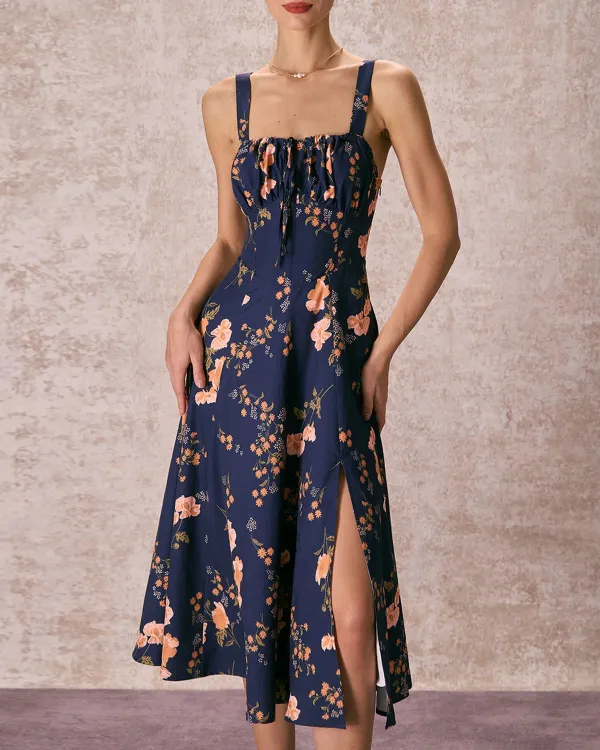 Navy blue floral dress