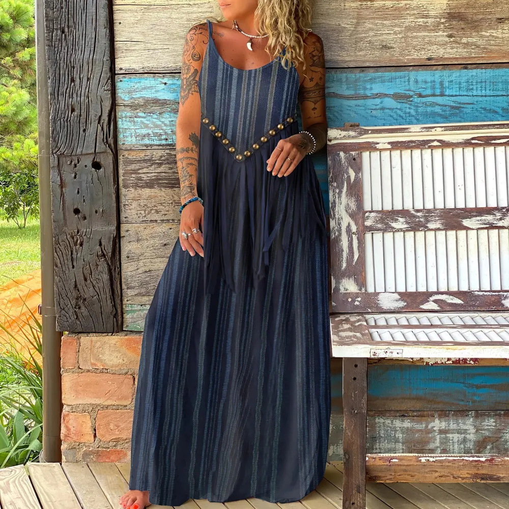 Women's Retro Western Striped Fringe Dress