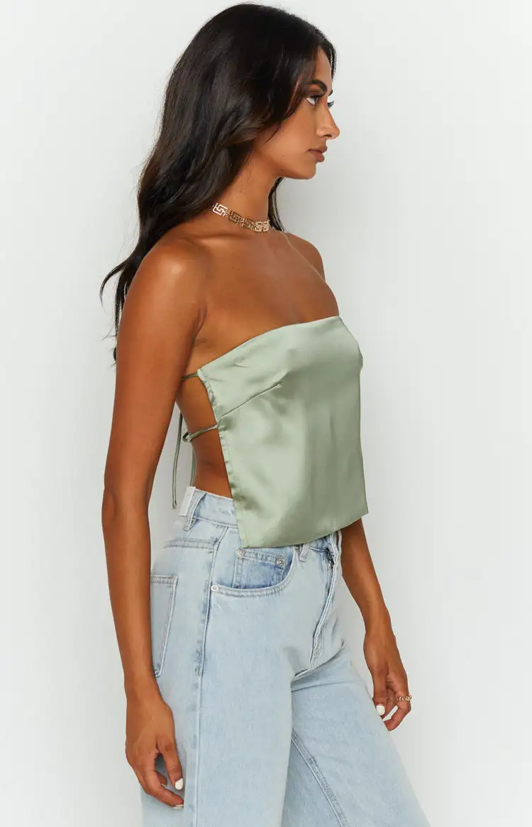 Ibiza Olive Satin Strapless Top