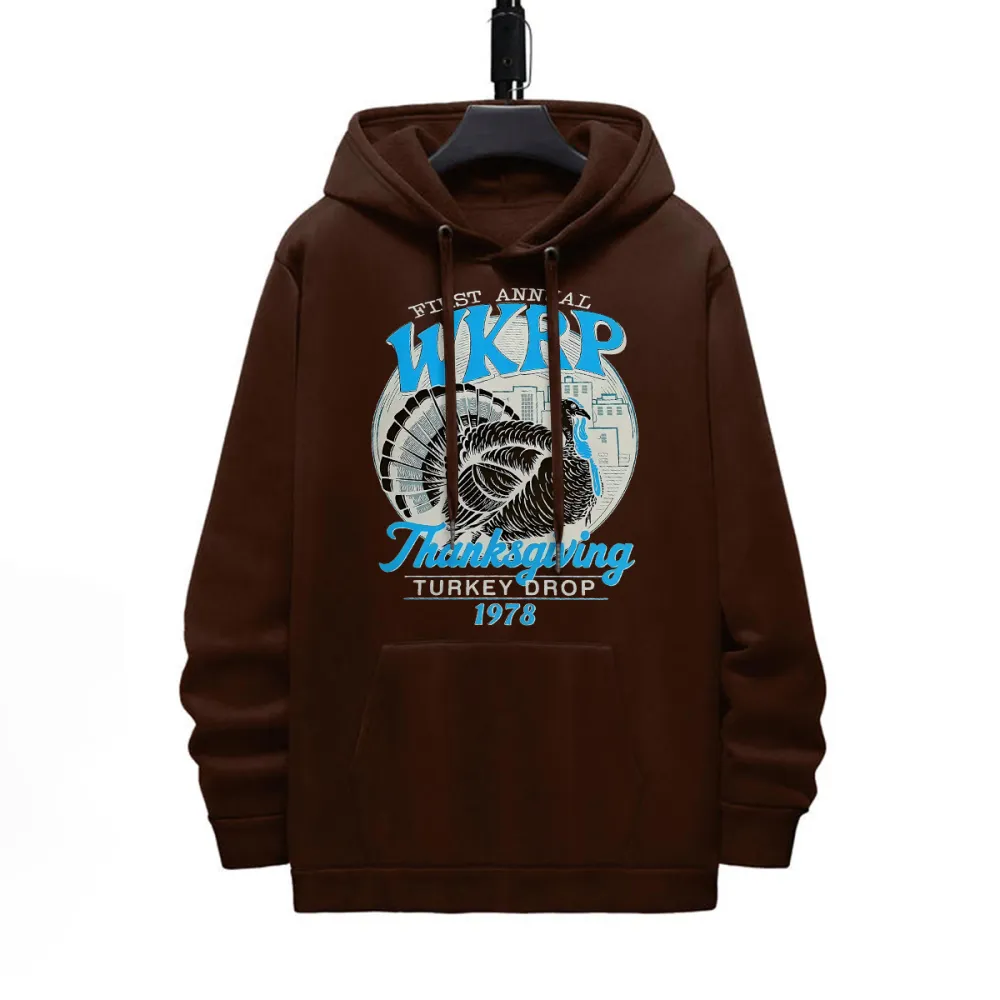 FIRST ANNUL WKRP THANKSING GIVING TURKEY DROP DESIGNED PATTERN PRINTED HOODIE