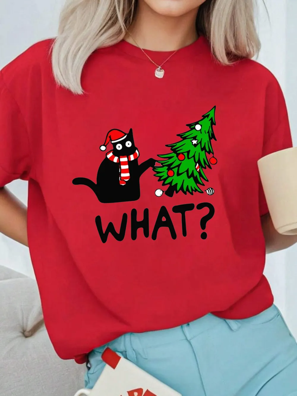 Kitty Santa Lady T-shirt