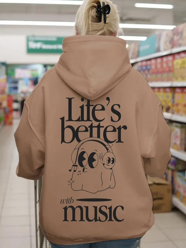 Life's Better With Music Pattern Hoodie