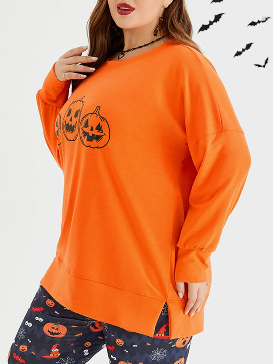 Halloween Pumpkin Print Drop Shoulder Sweatshirt