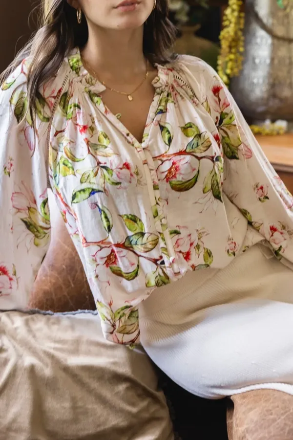 Gossamer Rose Garden Print Lace Insert Blouse