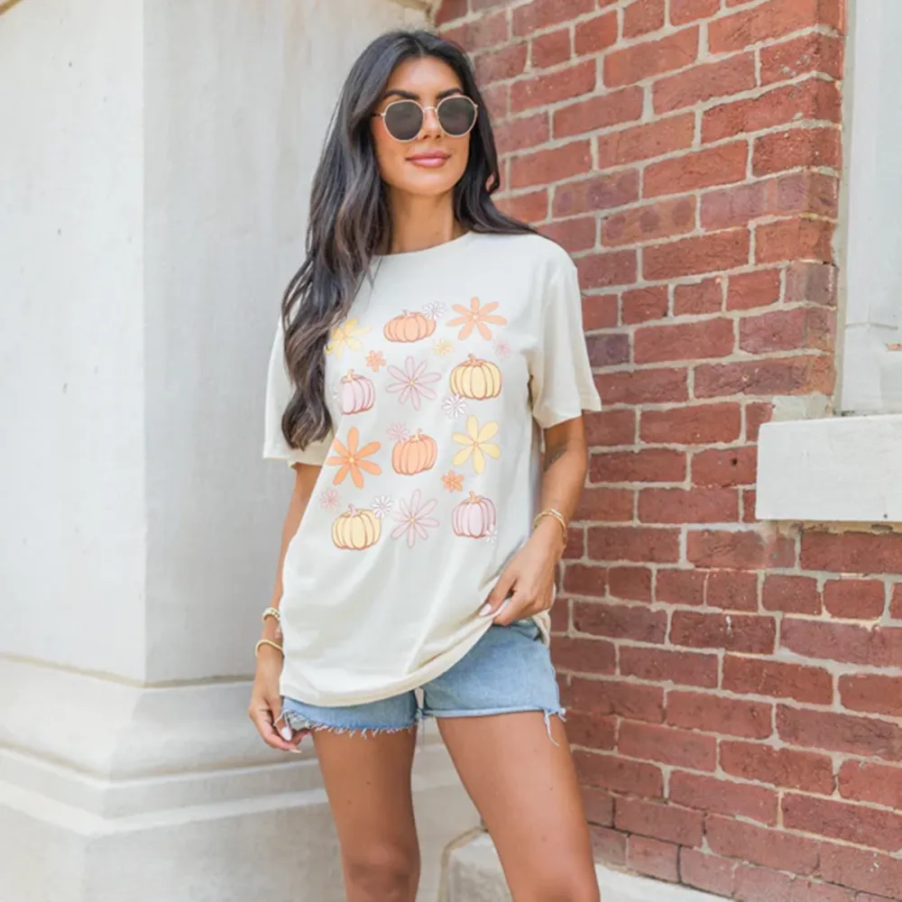 Pumpkin Daisy Oversized Graphic Tee