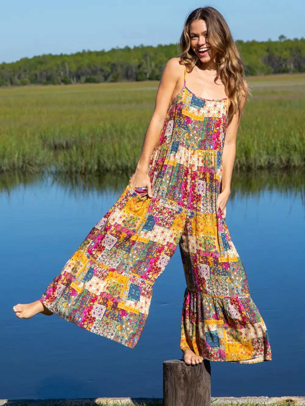 Zoe Wide-Leg Jumpsuit - Mandala Patchwork