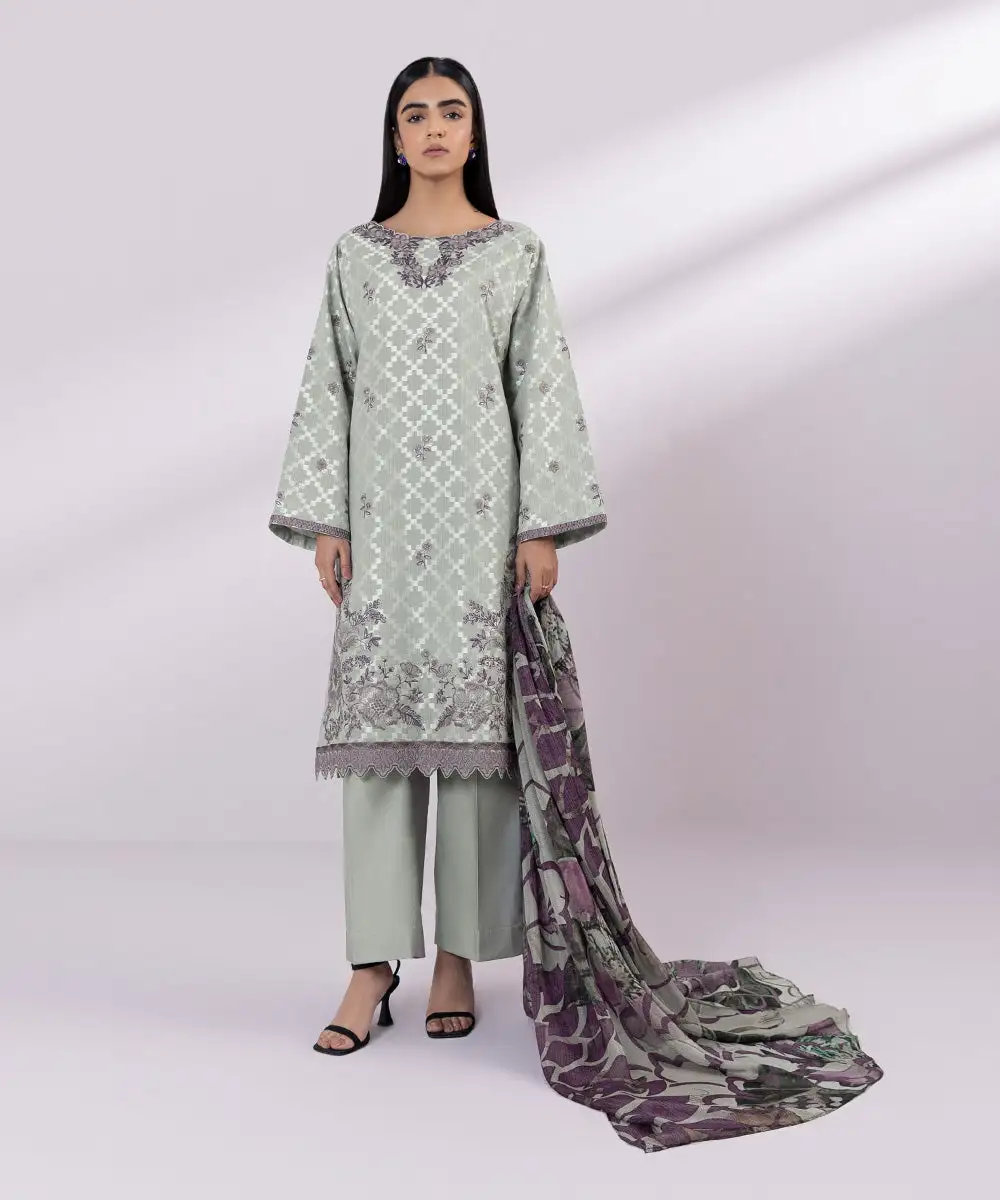 3 Piece - Embroidered Jacquard Suit