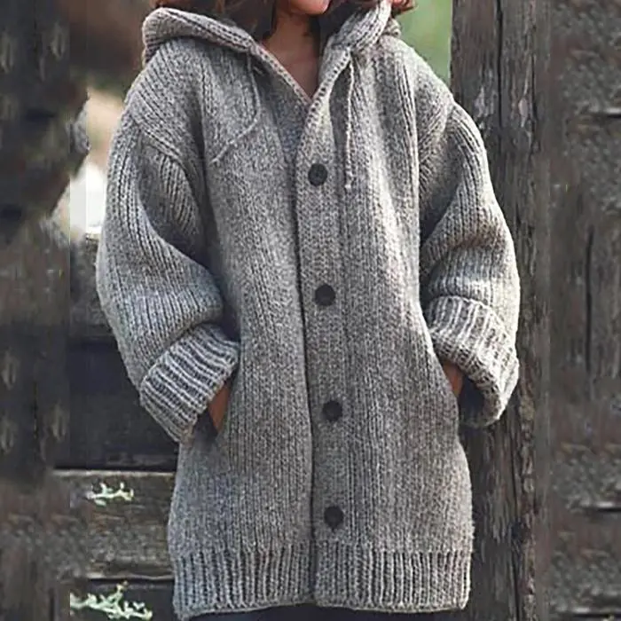 Hooded Sweater Solid Color Loose Mid-length Sweater