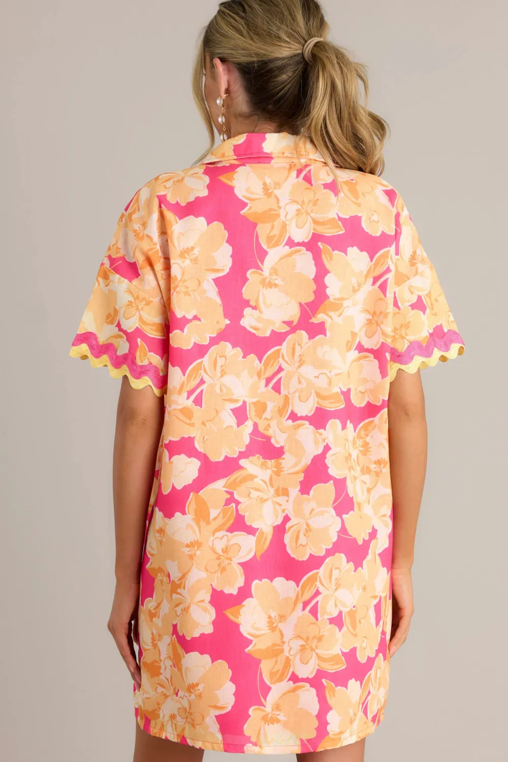 SEASIDE SERENITY PINK MULTI FLORAL MINI SHIRT DRESS