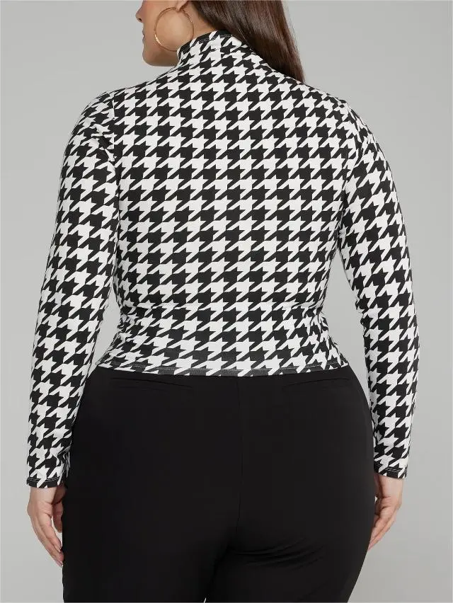 Mockneck Cropped Houndstooth Top