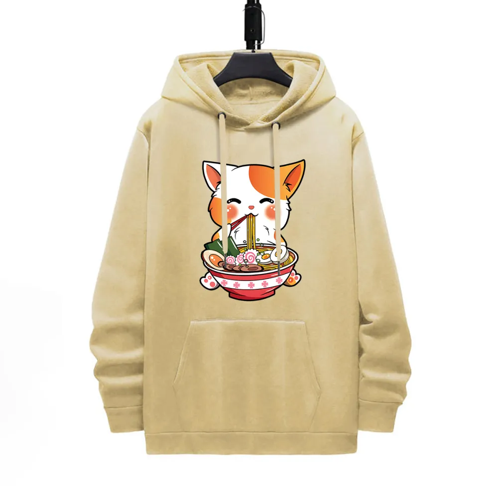 CAT EATING PATTERN PRINTED HOODIE