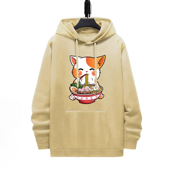 CAT EATING PATTERN PRINTED HOODIE