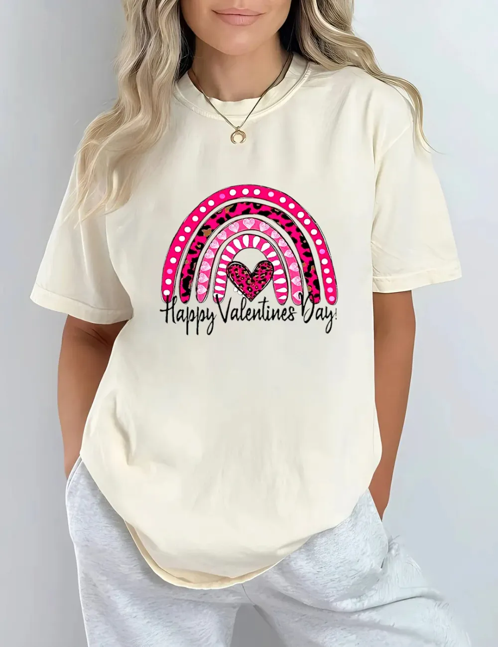 Women's heart-shaped letter printed T-shirt