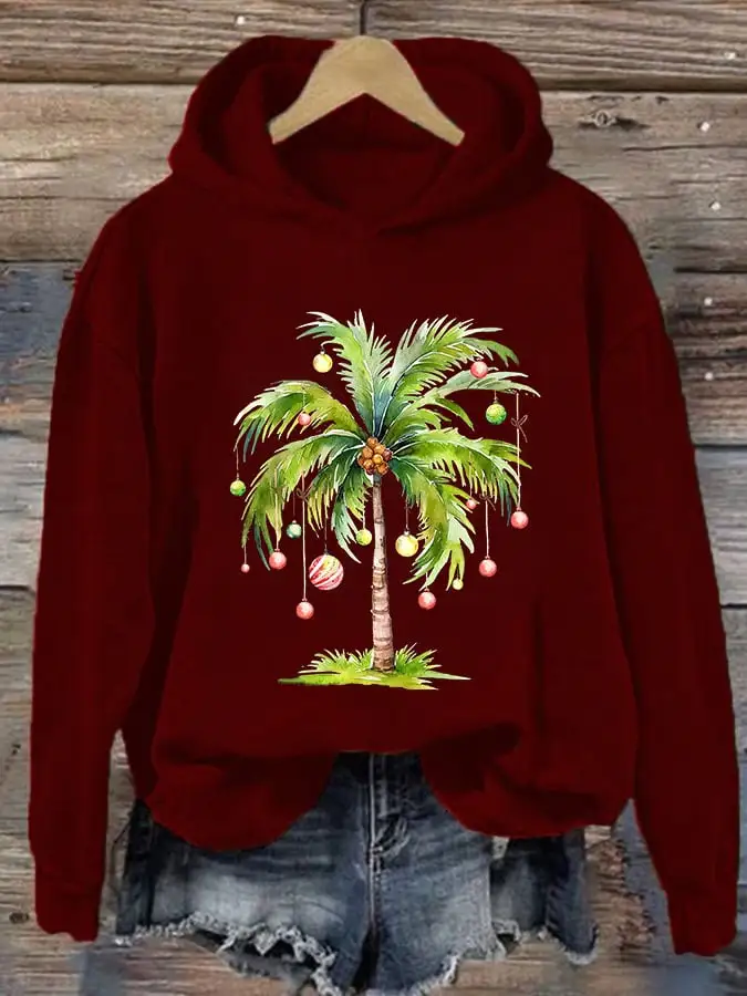 Women'S Casual Christmas Palm Tree Printed Long Sleeve Sweatshirt