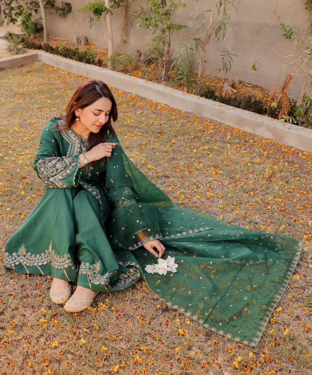 3 Piece - Embroidered Raw Silk Suit