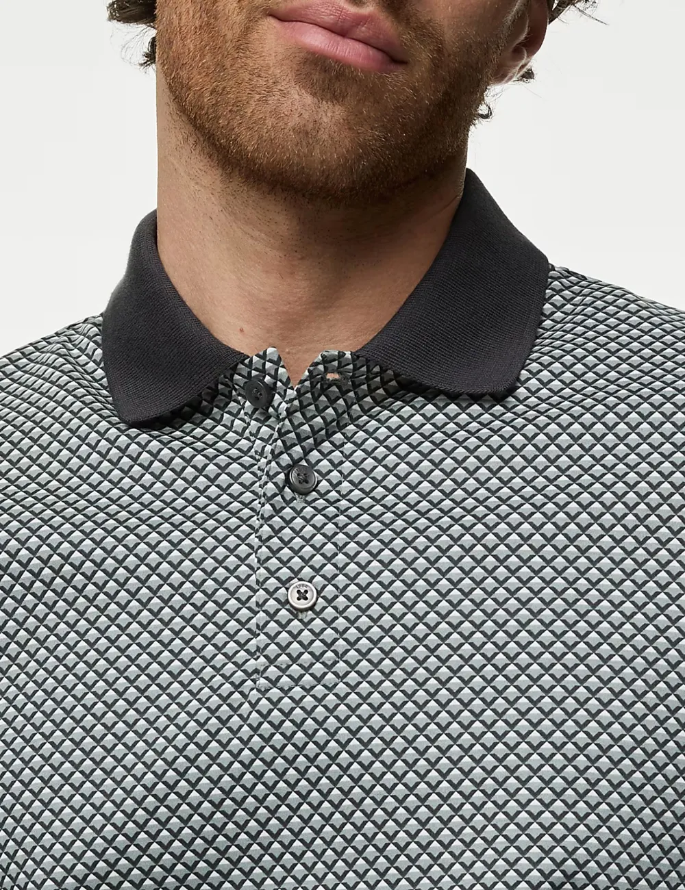 Pure Cotton Geometric Print Polo Shirt