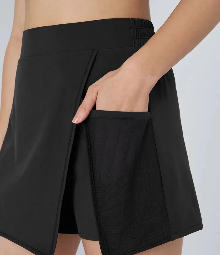 High Waisted Split Contrast Mesh Pocket Mini A Line Quick Dry Tennis Skorts