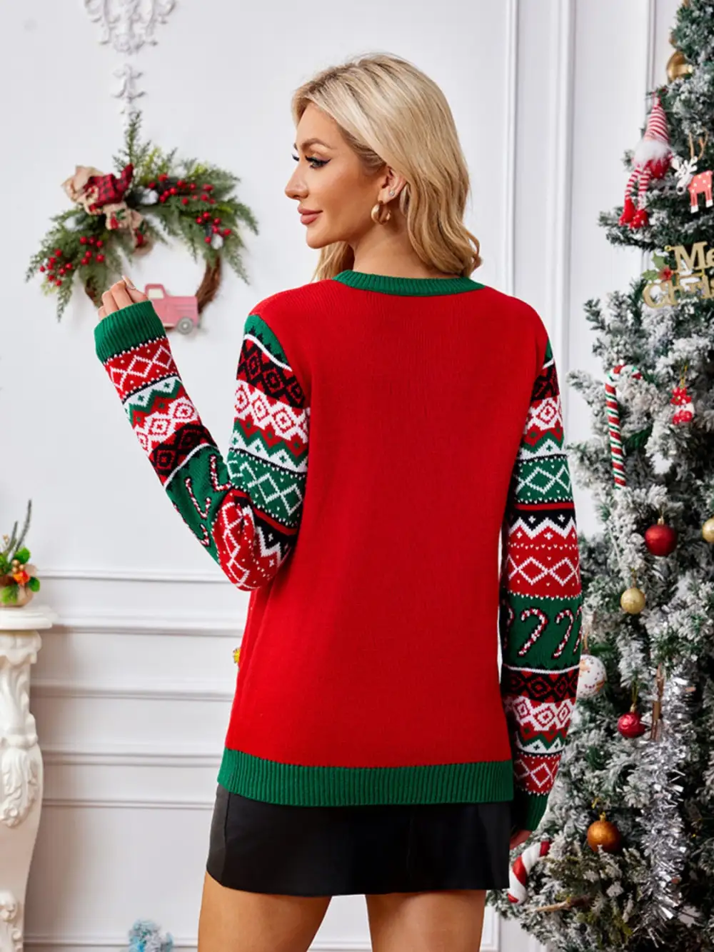 Christmas Element Round Neck Long Sleeve Sweater