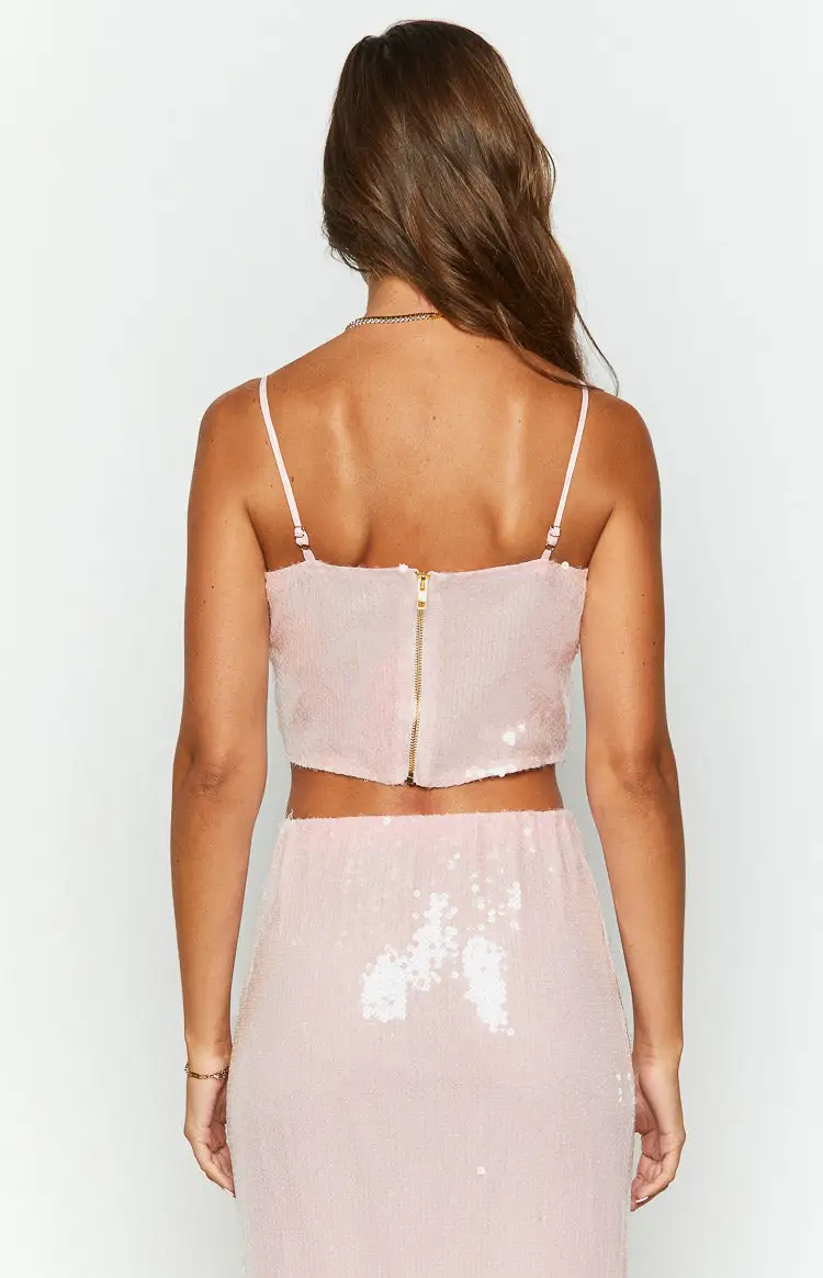 Bellah Pink Sequin Crop Top