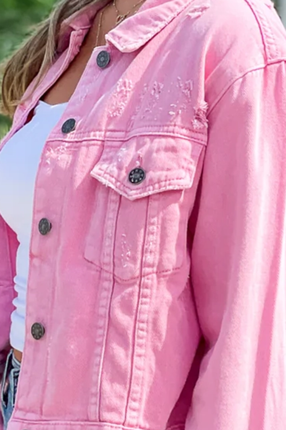 Short pink denim button jacket