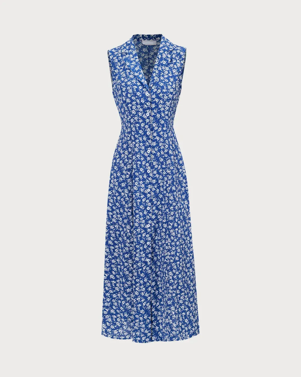 Lapel Blue Floral Dress