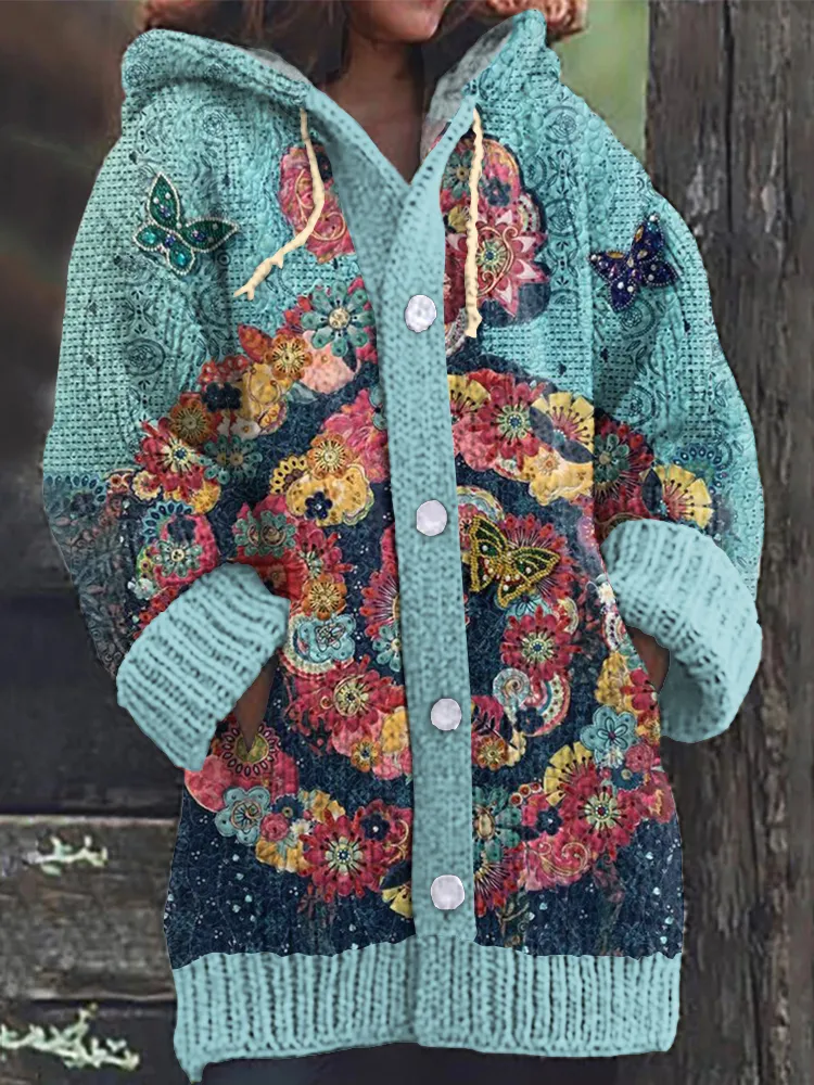 Vintage Digital Pattern Women'S Cardigan Sweater