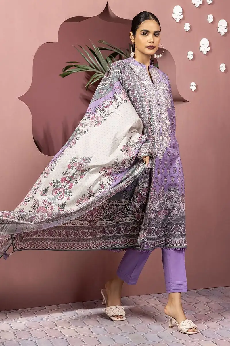 3 Piece Kurta Embroidered | Dupatta& Bottom & Tops | Color Purple