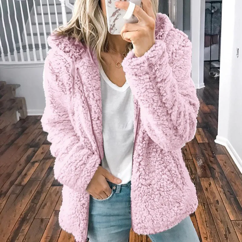 Thick Plush Zip Hooded Pocket Hoodie