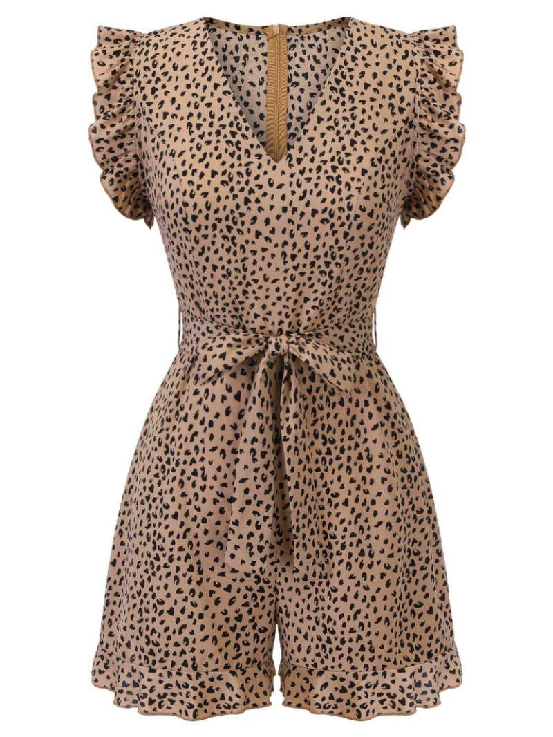 1930S LEOPARD PRINT MULLET SLEEVES V-NECK ROMPER