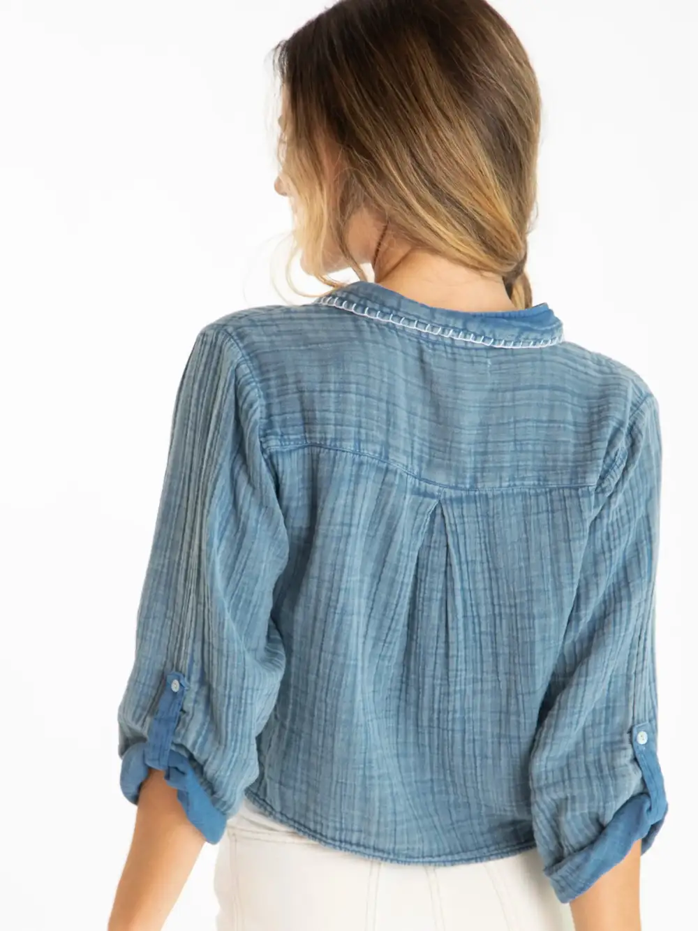 Lola Tie Cotton Button Down - Denim