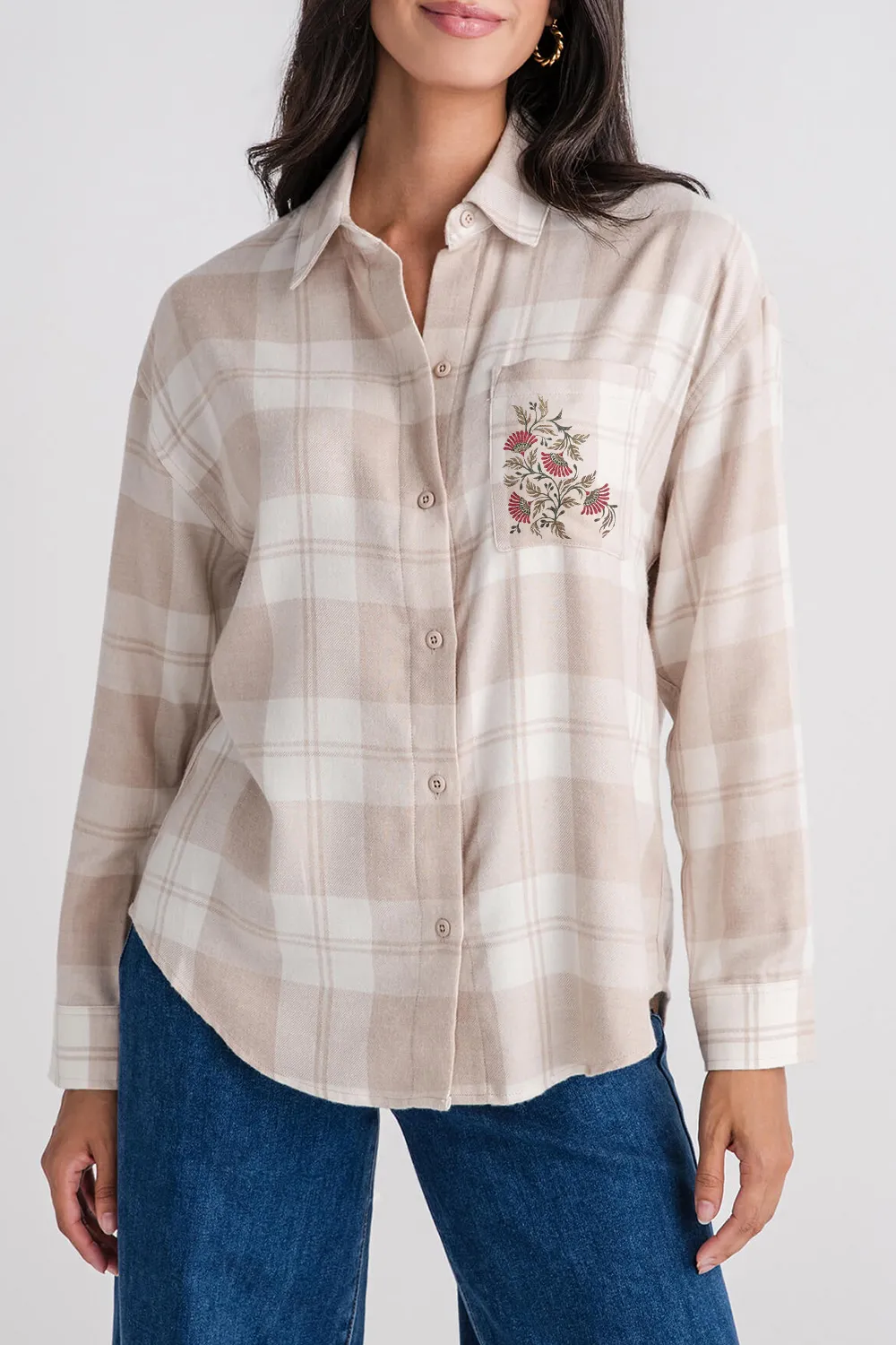 River Plaid Button Up Shirt - putty