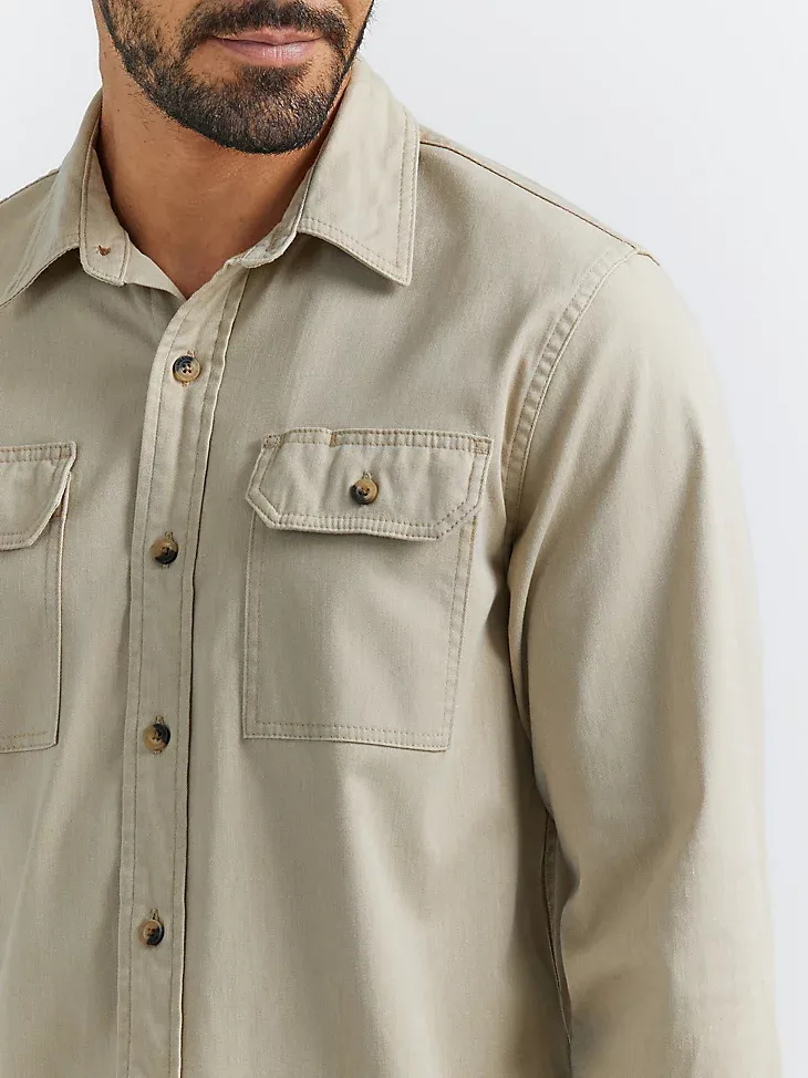 MEN’S WRANGLER® LONG SLEEVE TWILL/DENIM SHIRT IN RINSE