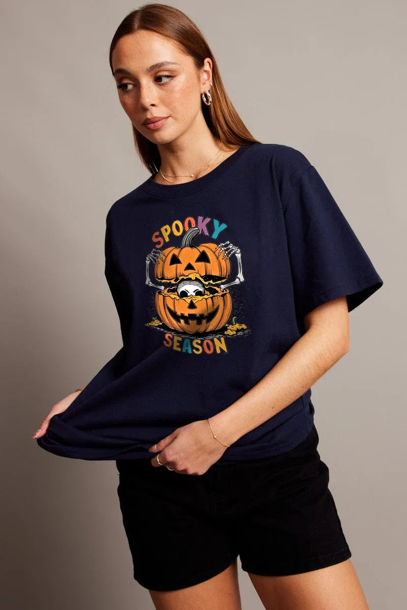 Women's Pumpkin Art Letter Combination Printed T-shirt