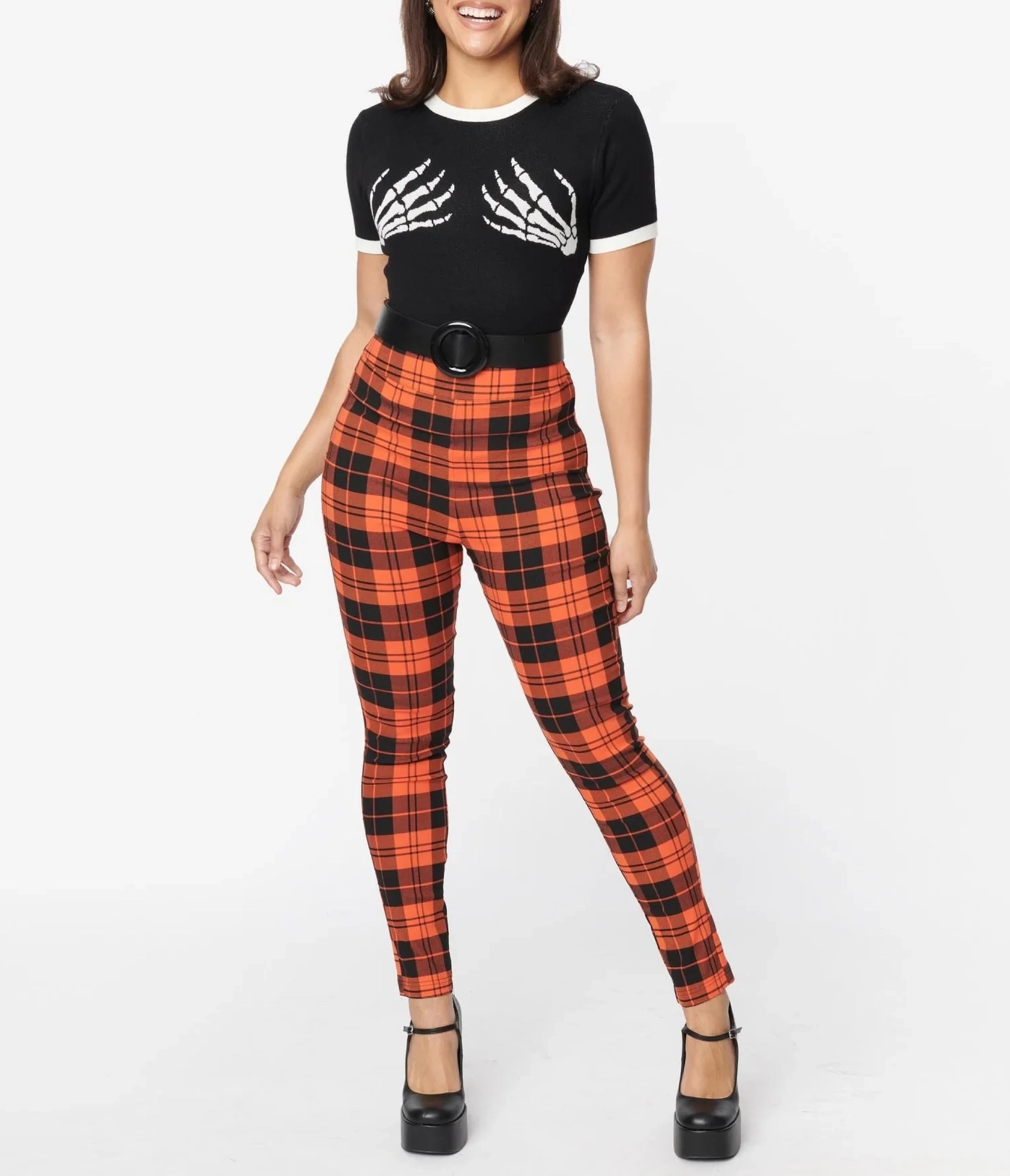 Unique Vintage Orange Plaid Rizzo Cigarette Pants