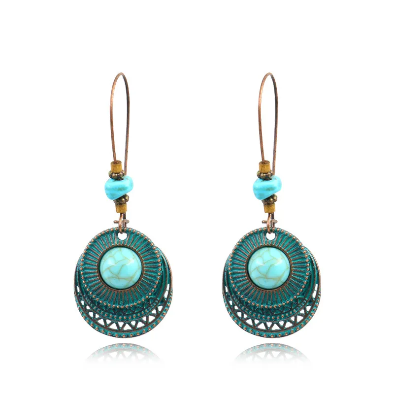 Alloy Creative Big Ear Hook Turquoise Earrings