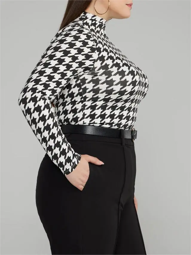 Mockneck Cropped Houndstooth Top