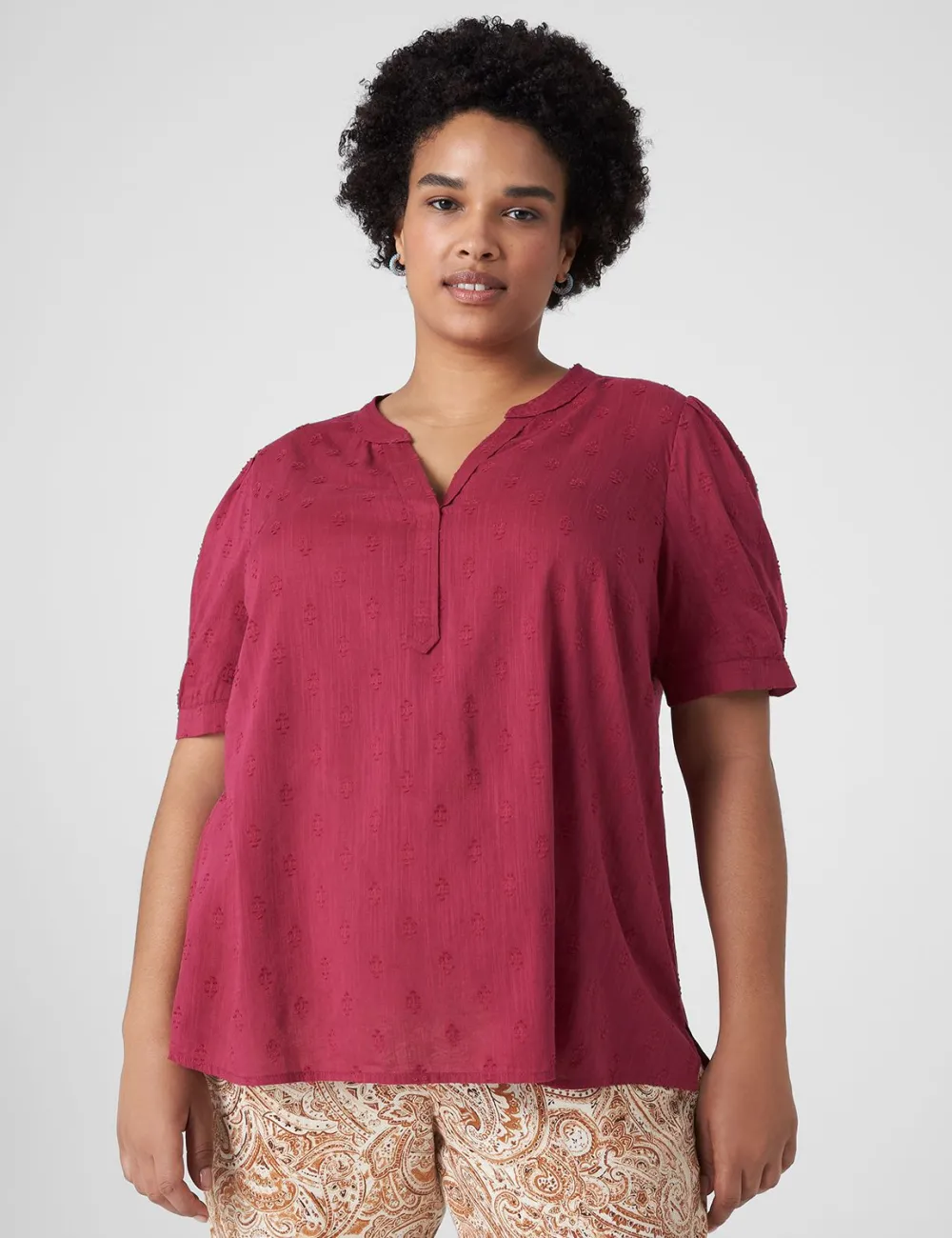 Split-Neck Jacquard Popover Blouse