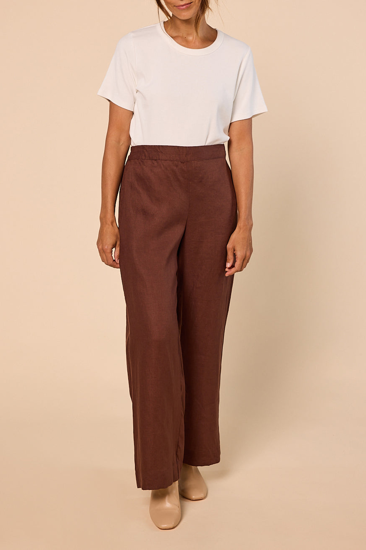 Camille Wide Leg Linen Pant in Raisin