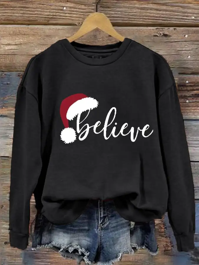 Women's Merry Christmas Christmas Believe Printed Sweatshirt