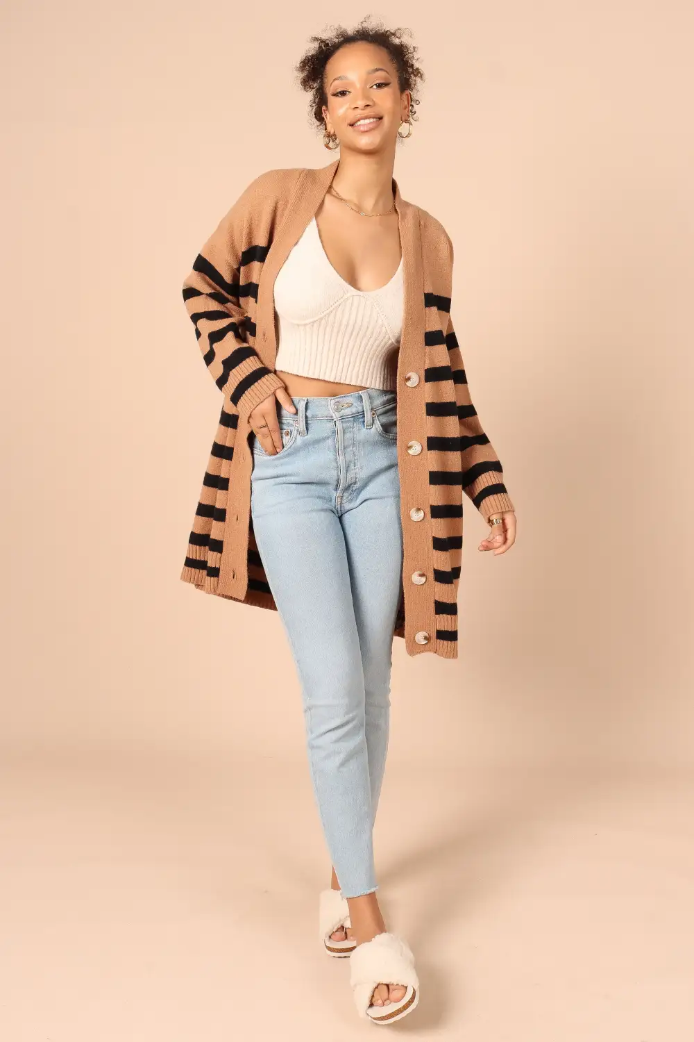 Julie Cardigan - Tan Stripe