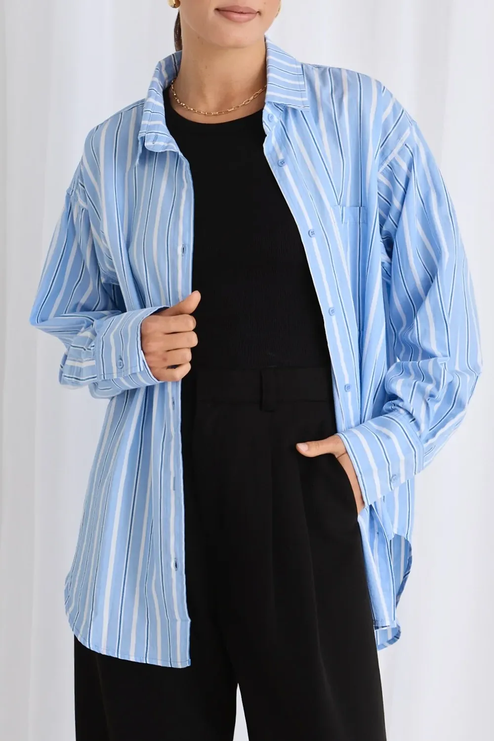 California Blue Stripe Poplin Oversized Shirt