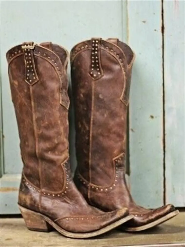 Western Vintage Studded Cowgirl Boots