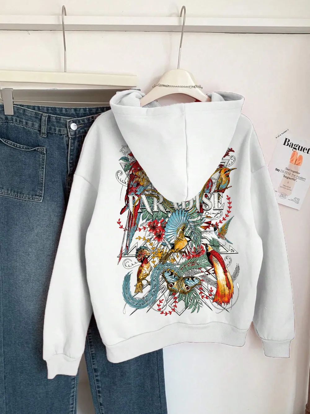 Vintage parrot print women's fashion hoodie