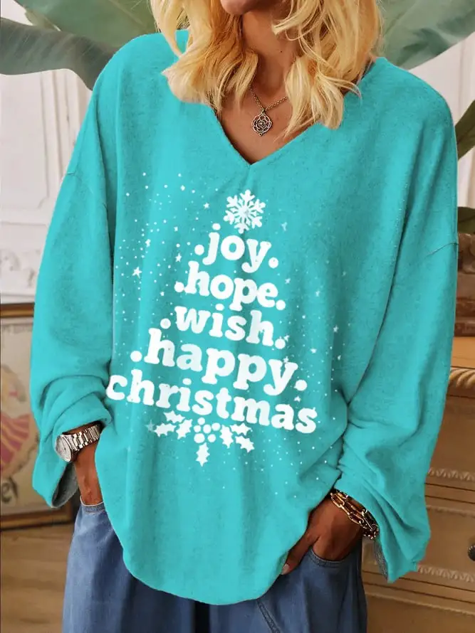 Women's Joy Hope Wish Merry  🎄Casual Long Sleeve T-Shirt