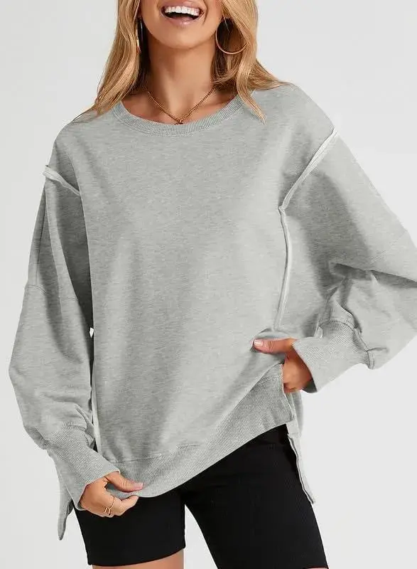 Oversized Reverse Seam Sweatshirt Long Sleeve Crewneck Pullover