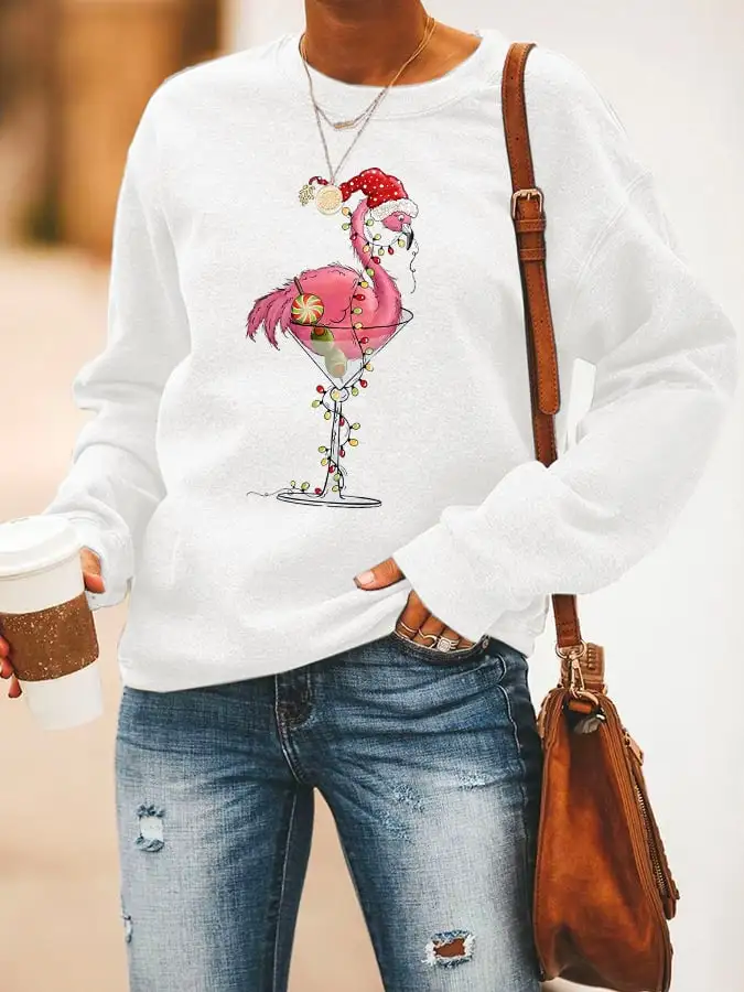 Women'S Casual Merry Flockin' Christmas Printed Long Sleeve Sweatshirt