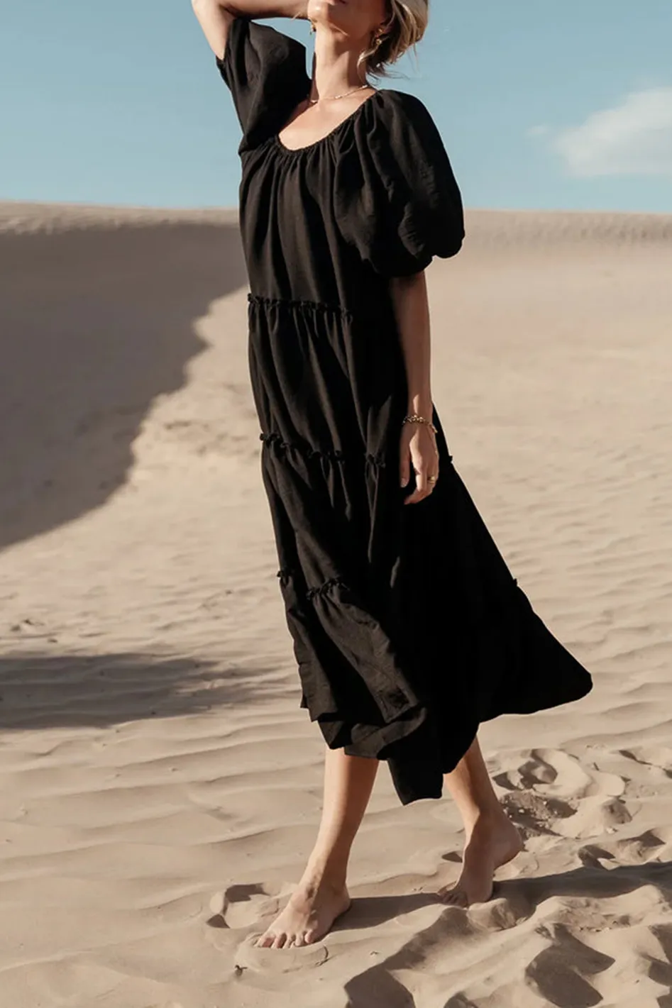 CORINNE TIERED MAXI DRESS IN BLACK