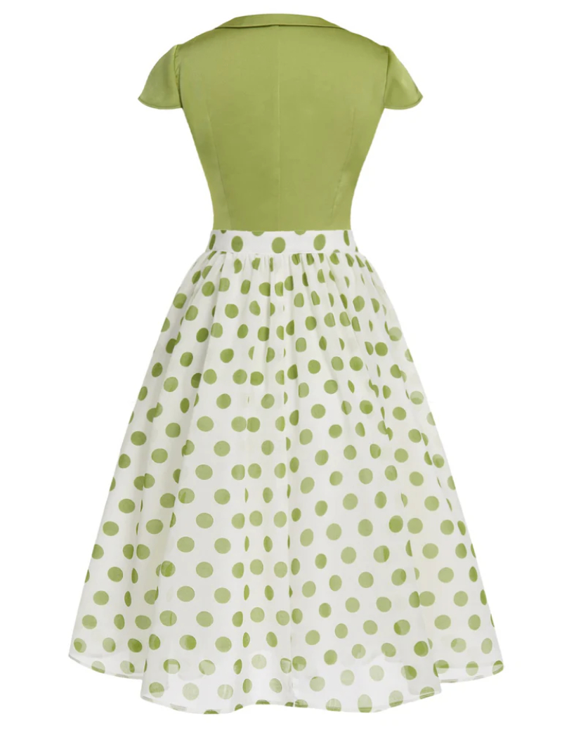 2PCS GREEN 1940S BUTTONS SHIRT & POLKA DOTS SKIRT