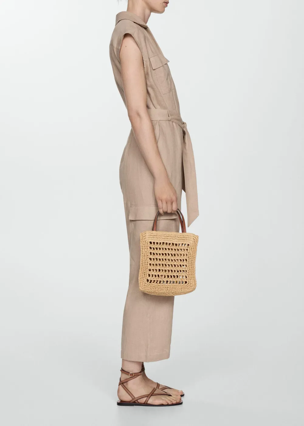 Cargo-style linen jumpsuit